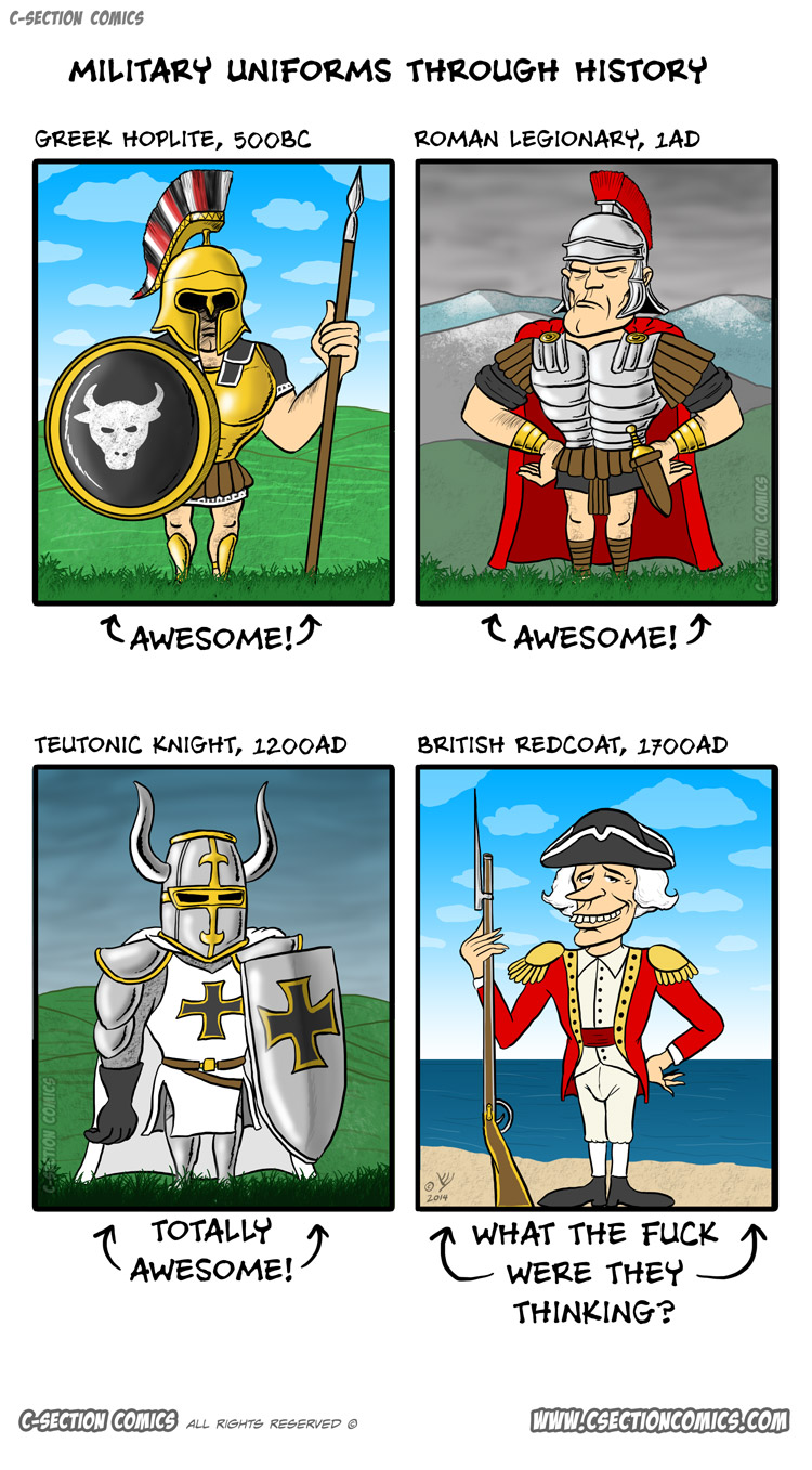 Military Uniforms Through History - cartoon by C-Section Comics