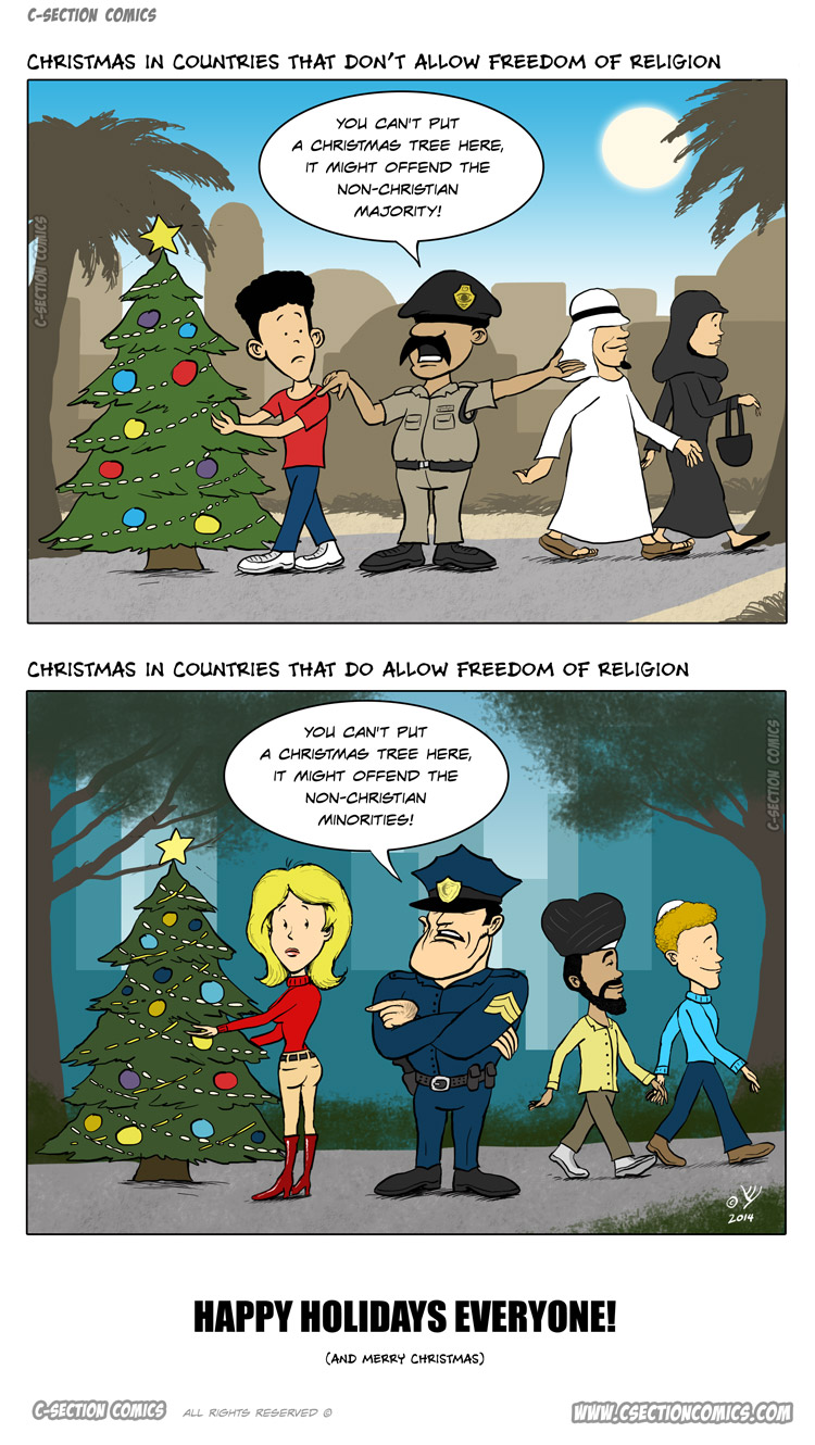 Christmas & Freedom of Religion - cartoon by C-Section Comics
