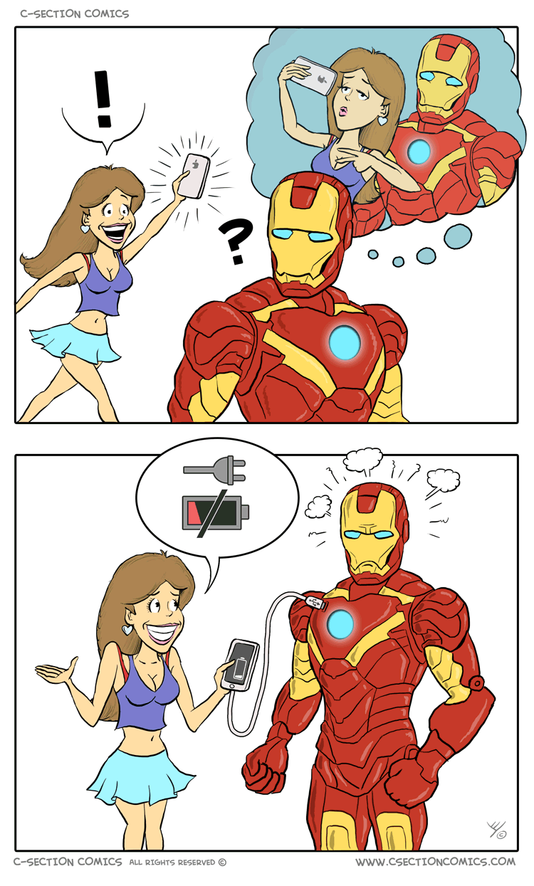"Yo babe, need a battery charge? Let me show you my extension cord." - 80's Iron-Man's