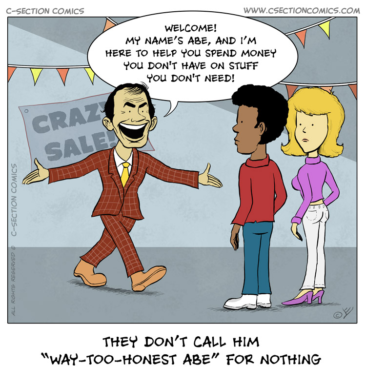 Honest Salesman - cartoon by C-Section Comics