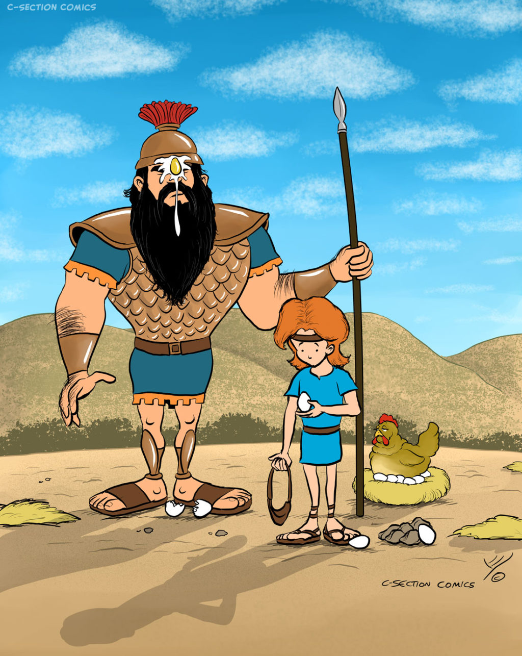 David fights Goliath - Cartoon