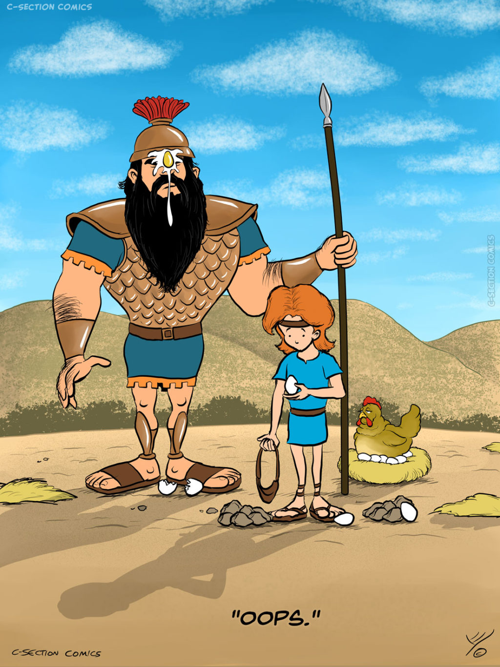David fights Goliath - Cartoon